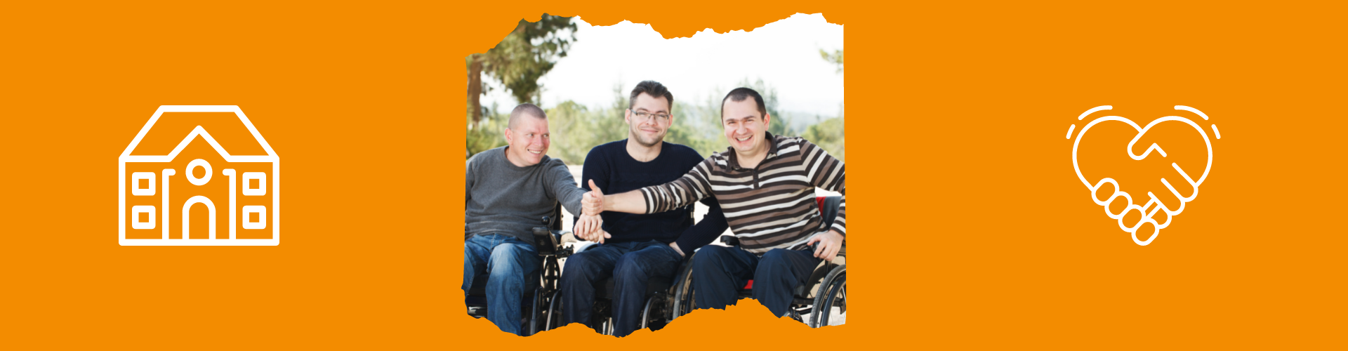 3 junge Männer mit Behinderungen in Rollstühle