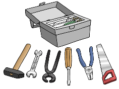 Ein Werkzeugkasten und verschiedene Werkzeuge