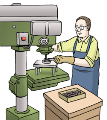 Man sieht einen Mann bei der Arbeit mit einer Bohrmaschine